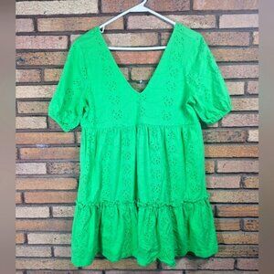 Asos Size 4P Green Eyelet Babydoll Dress